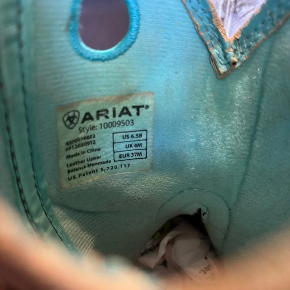 Ariat Fatbaby Youth 6.5B Western Pull-On Boots Brown Camo Teal Accents 10009503